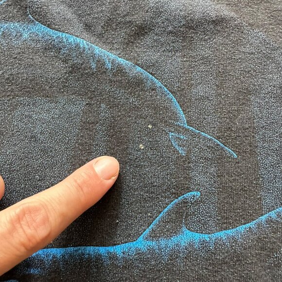 Vintage Black Dolphin Graphic T-Shirt Soft Cotton Blend Short Sleeve Unisex Sz L - Picture 2 of 11